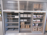 bi-file shelving with doors that lock