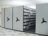 record box storage on high density mobile shelving