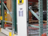 push button automatic powered end panel activrac mobilized pallet racking