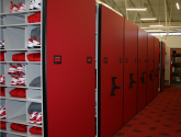 football locker room storage on high density mobile shelving